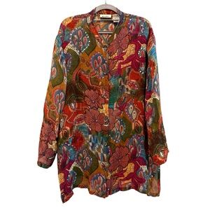 Units Vintage Semi‎ Sheer Sequins Floral Blouse Tunic Red Blue Green Size XL